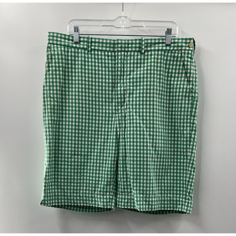 Polo Ralph Lauren Men’s Flat Front 100% Cotton Green White Check Shorts Size 36